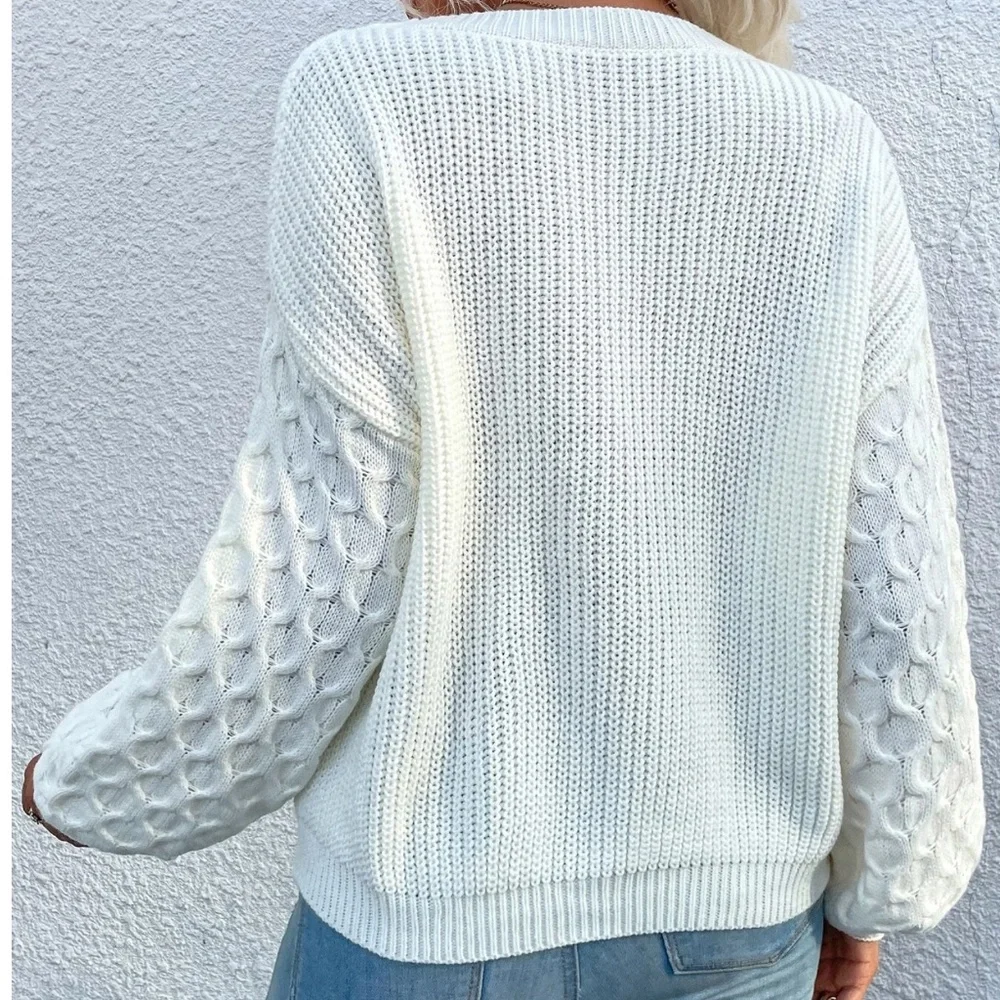 Cozy Heart Print Vday Valentine's Oversized Knit Sweater Top - Picture 4 of 5